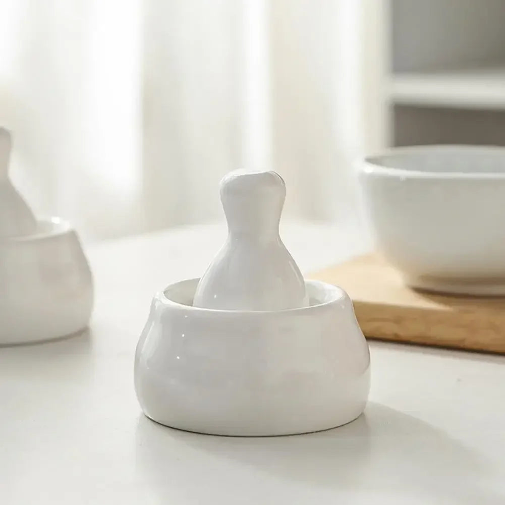 The Everyday Mortar & Pestle - white ceramic mortar and pestle set, front view